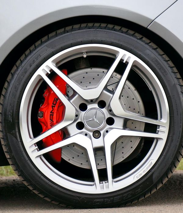 Brand new brake discs and pads installed on vehicle